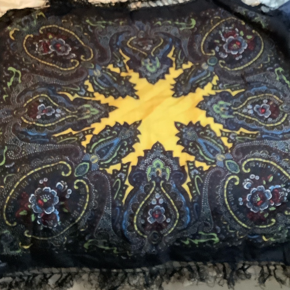 Kenzo Vintage Black and Green Paisley Scarf